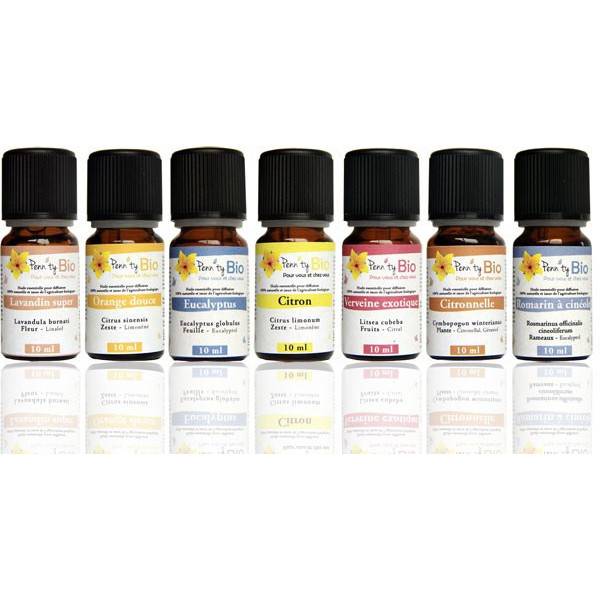 Our 7 bottles of organic essential oils