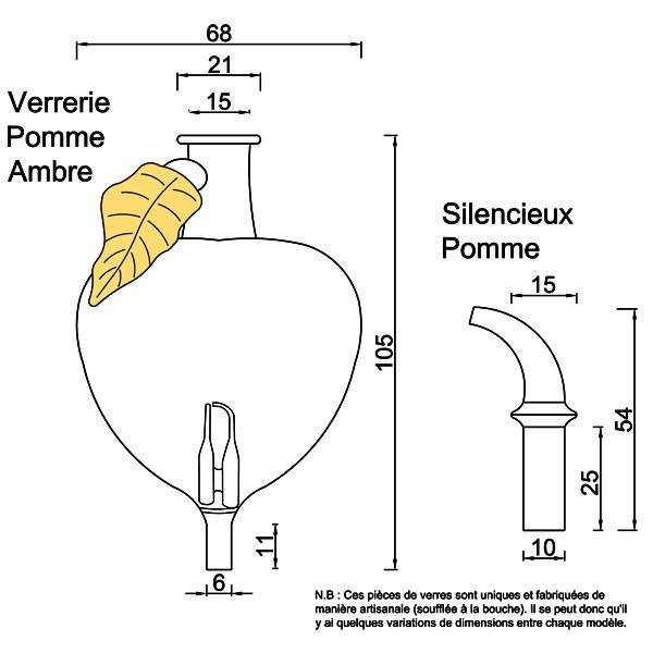 Dessin technique pour la verrerie et le silencieux modèle Pomme ambre