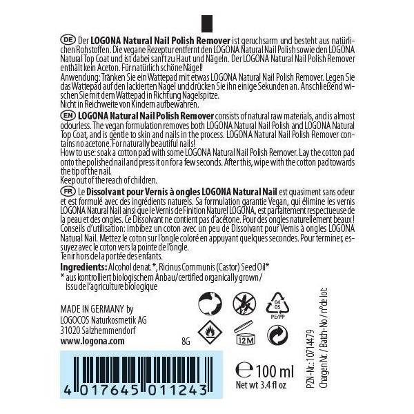 Dissolvant naturel pour vernis à Ongles "Natural Nail" - 100 ml - Logona - étiquette arrière