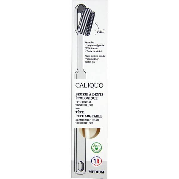Brosse à dents médium blanche écologique et rechargeable en bioplastique - Caliquo - Vue 1