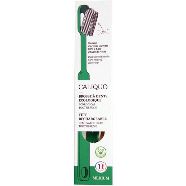 Brosse à dents médium verte écologique et rechargeable en bioplastique - Caliquo - Vue 1