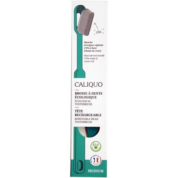 Brosse à dents médium bleu turquoise écologique et rechargeable en bioplastique - Caliquo - Vue 2