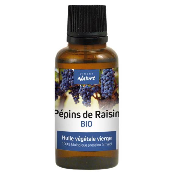 Huile végétale de Pépins de raisin Bio – 30 ml – Direct Nature