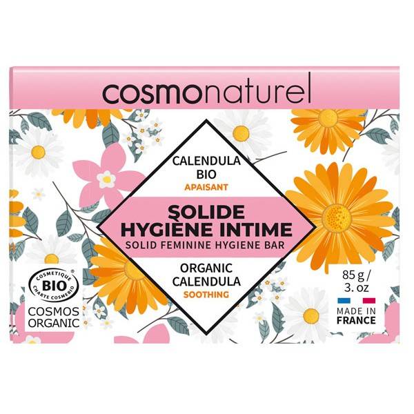 Solide hygiène intime apaisant Calendula et coco – 85 grs – Cosmo Naturel - Vue de face