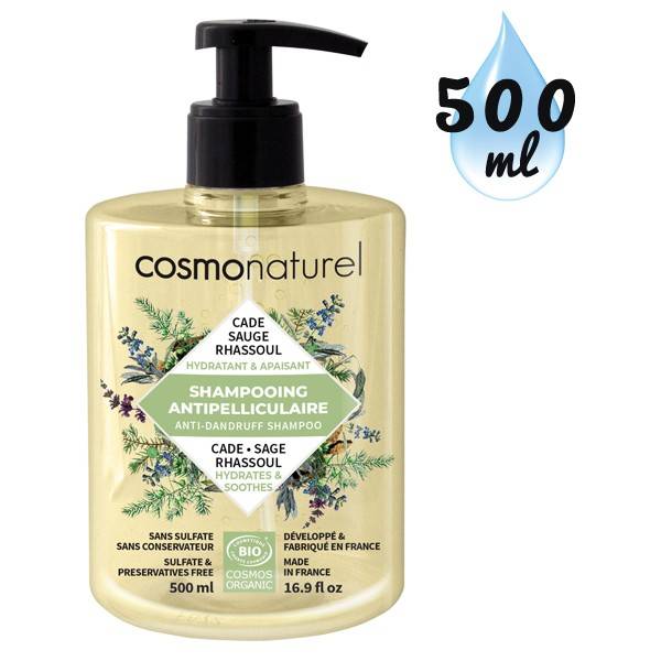 Shampooing Anti-pelliculaire Cade Sauge Rhassoul – 500 ml – Cosmo Naturel