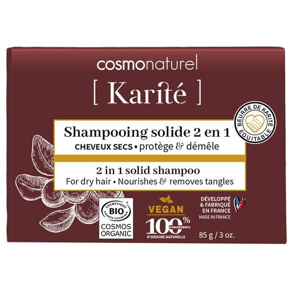 Shampooing solide 2 en 1 Karité Bio pour cheveux secs - 85 grs - Cosmo Naturel - Vue de face