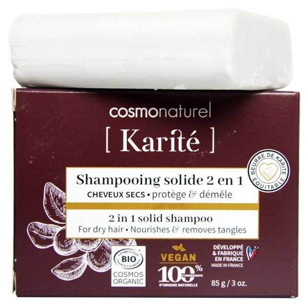 Shampooing solide 2 en 1 Karité Bio pour cheveux secs - 85 grs - Cosmo Naturel