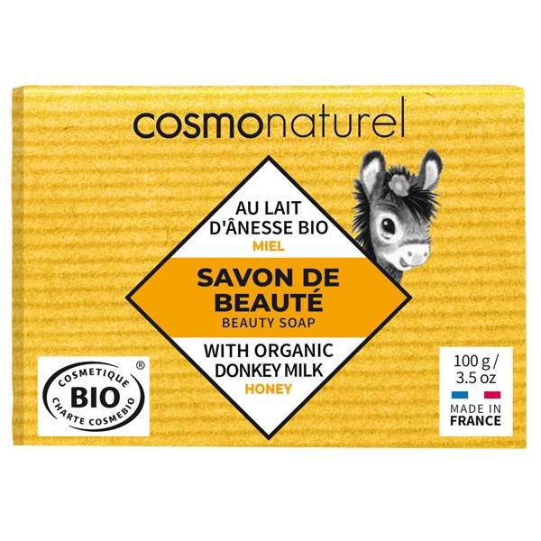 Savon Bio de beauté au lait d'Ânesse Miel sans parfum – 100 gr – Cosmo Naturel - Vue 1