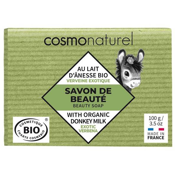 Savon Bio de beauté au lait d'Ânesse parfumé à huile essentielle de Verveine – 100 gr – Cosmo Naturel - Vue de face