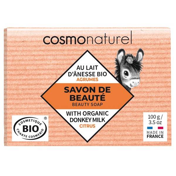 Savon Bio de beauté au lait d'Ânesse parfumé aux agrumes – 100 gr – Cosmo Naturel - Vue de face