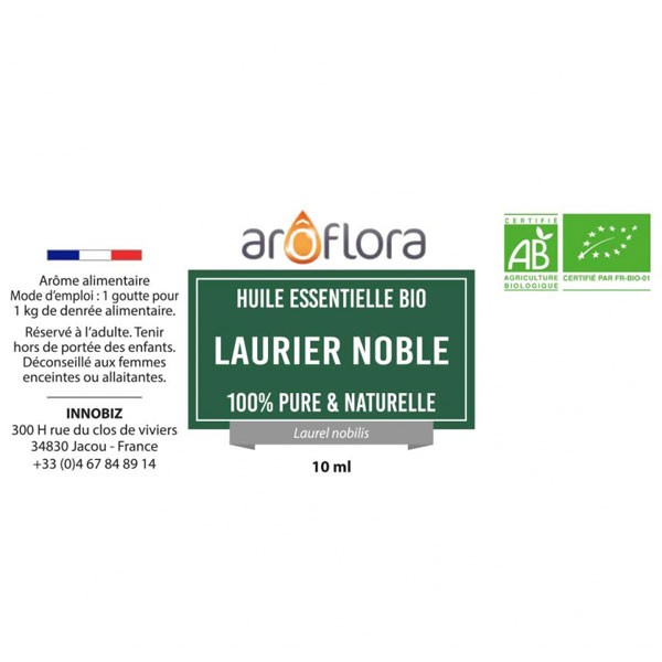 Detail label for essential oil of Laurier noble Aroflora