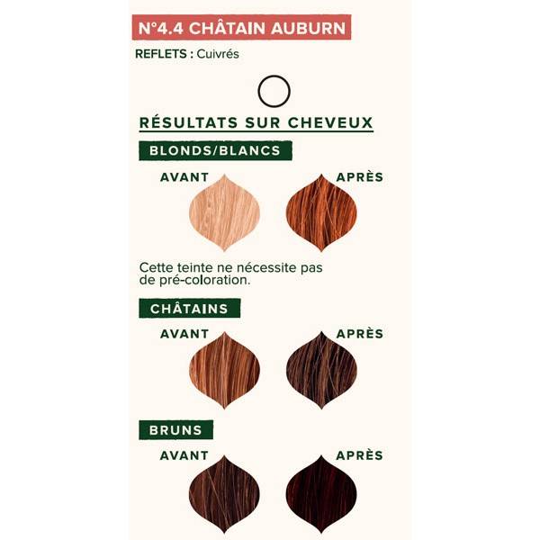 Nuancier individuel pour la coloration végétale Châtain auburn n°4.4 - 100 gr - Emblica