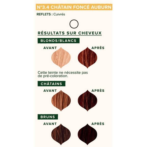 Individual shade for plant coloring Dark brown auburn n°3.4 - 100 gr - Emblica