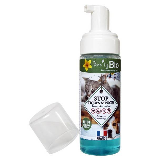 STOP tiques et puces pour chiens et chats - Mousse insectifuge - 150 ml - Penntybio - Vue 1