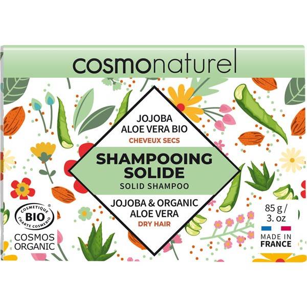 Solid dry hair shampoo Jojoba Aloe vera Bio - 85gr - Cosmo Naturel - Front view