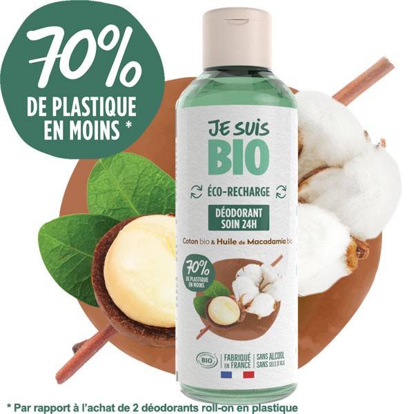 Recharge deodorant Roll on cotton and macadamia organic - 100 ml - Je suis Bio