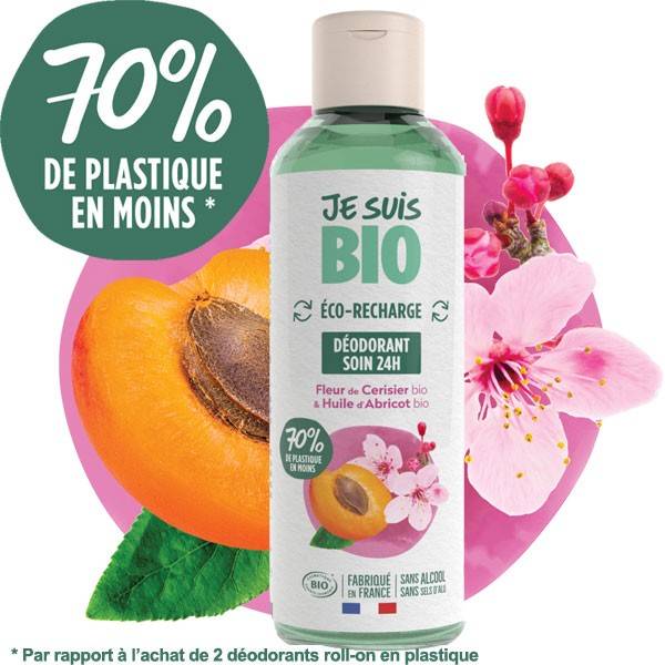 Deodorant Refill Roll on cherry blossoms and organic apricot - 100 ml - Je suis Bio