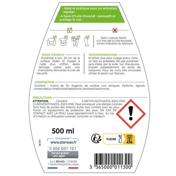Étiquette arrière pour la lotion de soin pour le cuir - 500 ml - Starwax Soluvert