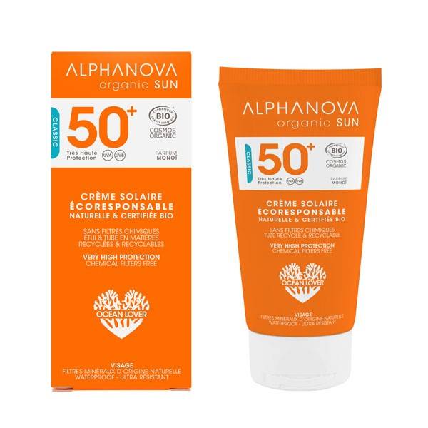 Crème solaire bio adultes Monoï – SPF 50 très haute protection - 125 gr – Alphanova - Vue 1