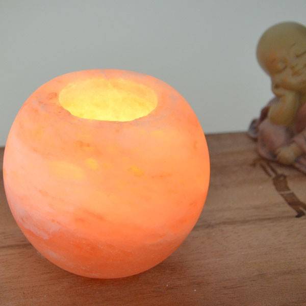 Bougeoir en Cristal de Sel d'Himalaya Sphère 500 grs - Zen Arôme - Vue 1