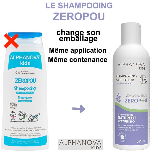 Change of packaging for protective shampoo Zéropou Alphanova Kids