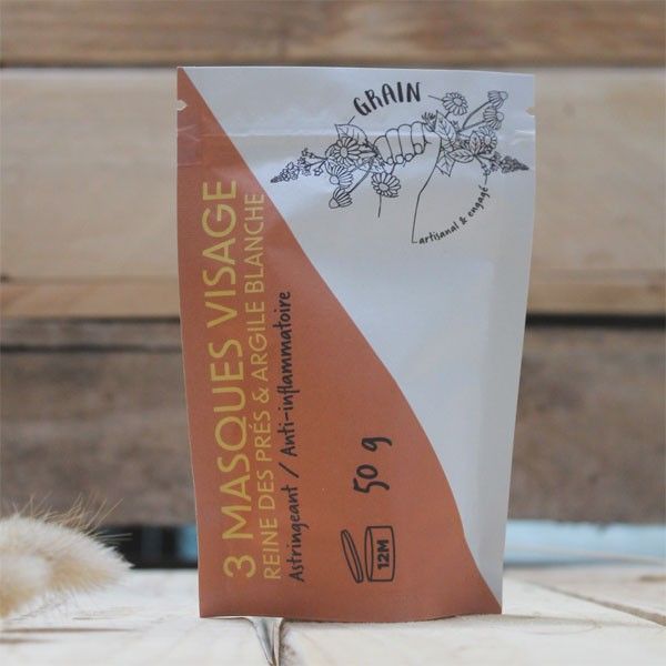 3 face masks - Meadowsweet and white clay - 50 grs