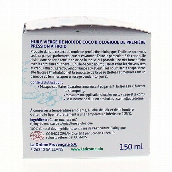 Huile végétale de coco bio - 150 ml - Ladrôme - Vue 2
