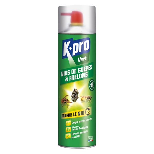 Aérosol spécial nid de guêpes au pyrèthre – 500 ml – Kpro Vert