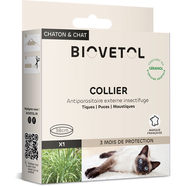 Collier insectifuge pour chat au géraniol - Biovétol