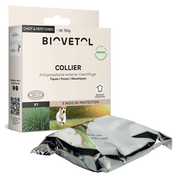 Collier insectifuge au géraniol pour petit chien - Biovétol - Vue 1