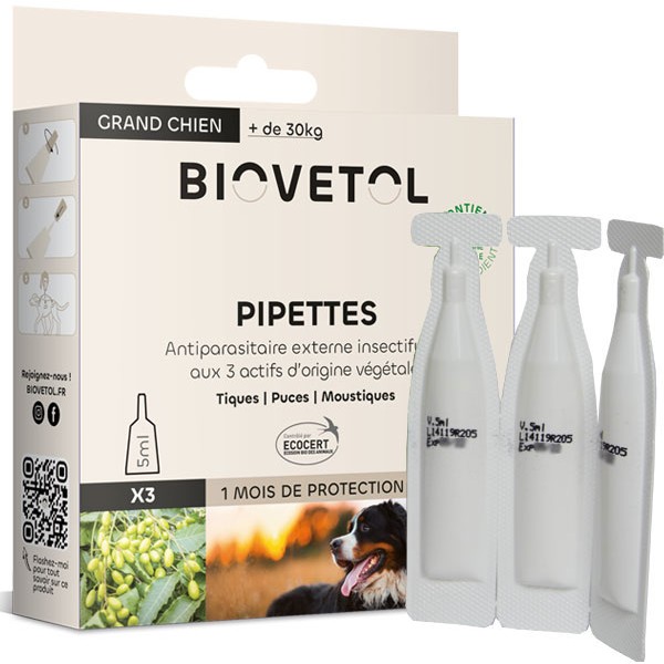 3 pipettes insectifuge Bio pour grand chien - Biovétol - Vue 1