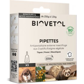 3 pipettes insectifuge Bio pour rongeurs et petits mammifères - Biovétol