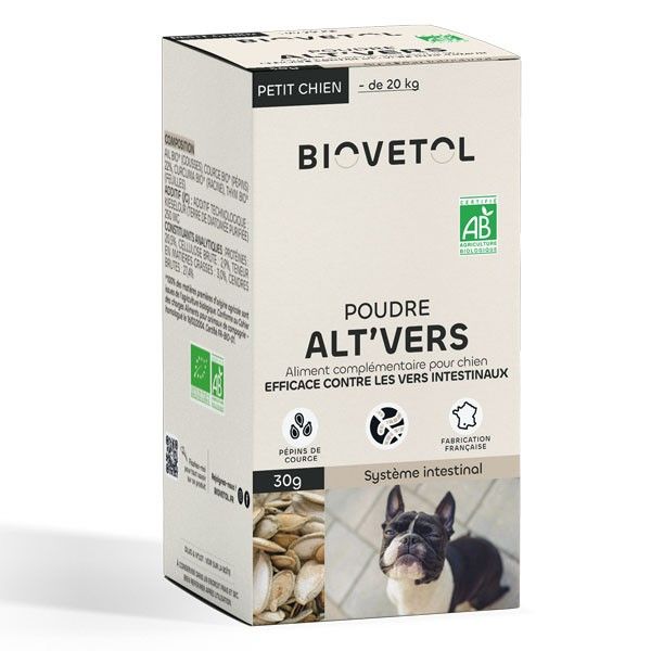 Poudre Alt'Vers - Vermifuge naturel petit chien (- 20 kg) - Biovétol - Vue 1