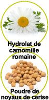 Active ingredients Roman chamomile hydrolate and cherry stone powder