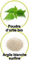 Active ingredients: organic nettle powder and white surfine clay