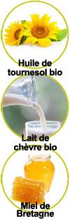 Actifs Huile de tournesol bio, lait de chèvre bio et miel de Bretagne